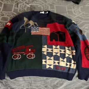 Ralph Lauren Patchwork Crewneck Sweater in Navy, Red, Green & Cream